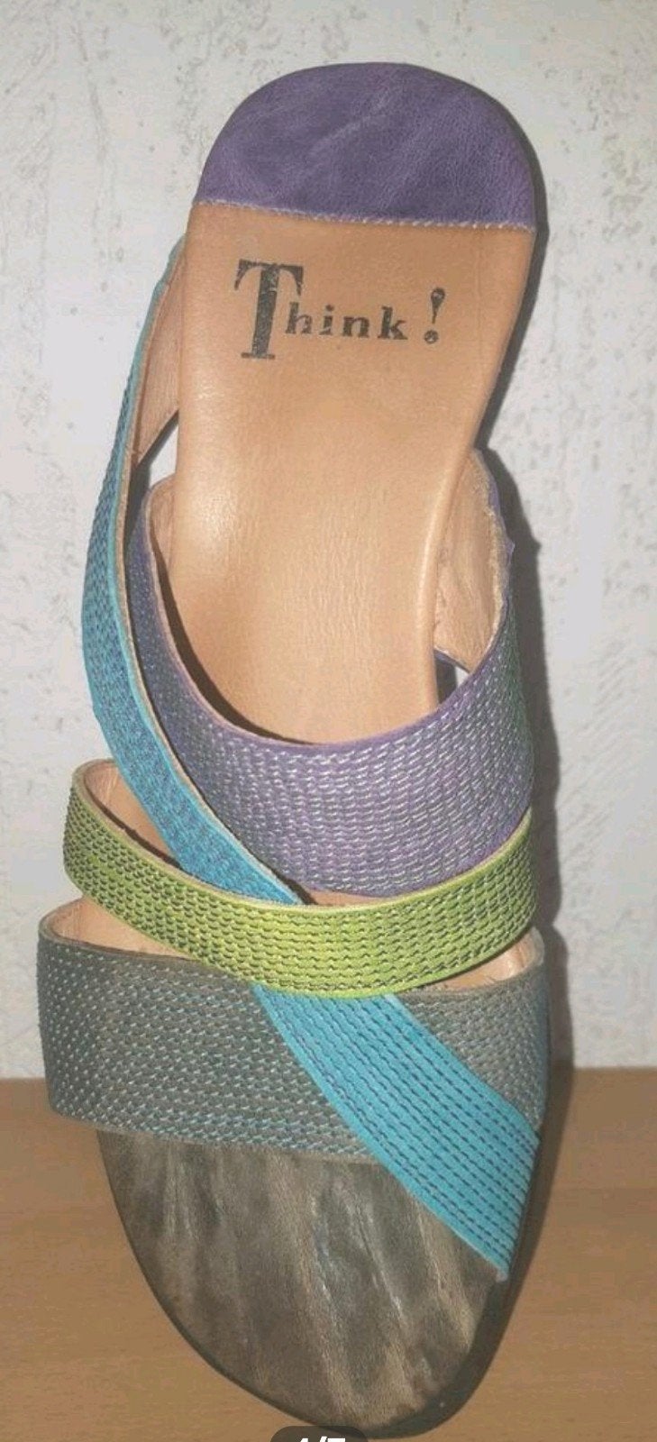 THINK! Leren design slipper sandalen. NIEUWSTAAT. Maat 36., Overige kleuren, Think!, Zo goed als nieuw, Sandalen of Muiltjes