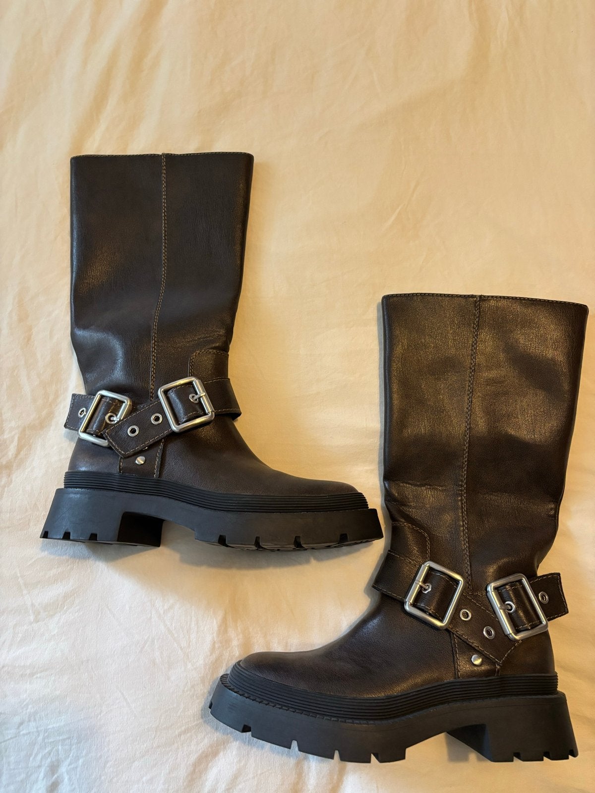 Zara donkerbruine biker laarzen met gesp, nieuw, maat 38, Ophalen of Verzenden, Nieuw, Bruin, Lage of Enkellaarzen