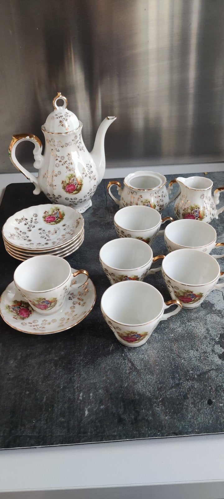 Mooi Engels theeservies met 6 kopjes en schotels, Antiek en Kunst, Antiek | Servies compleet, Ophalen of Verzenden