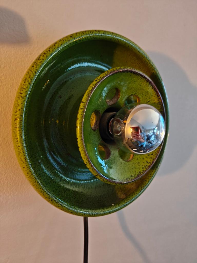 Vintage Space Age Keramieken Wandlamp - Groen, Ophalen of Verzenden