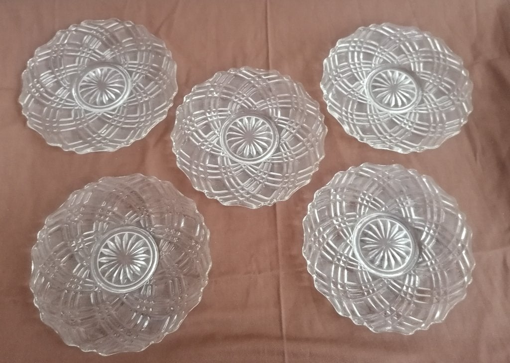 Vintage glazen gebakschotels 5 stuks € 10,00, Ophalen of Verzenden
