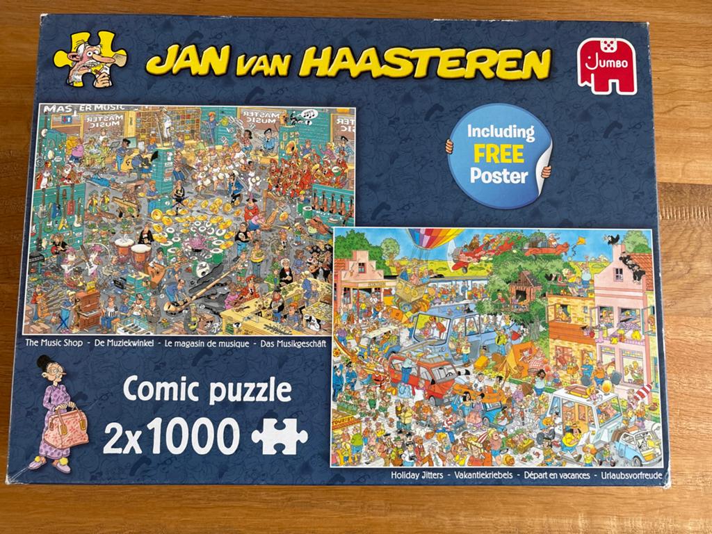 Jan van Haasteren 2x1000 stukjes: Muziekwinkel & Vakantiekri, Hobby en Vrije tijd, Ophalen of Verzenden, 500 t/m 1500 stukjes