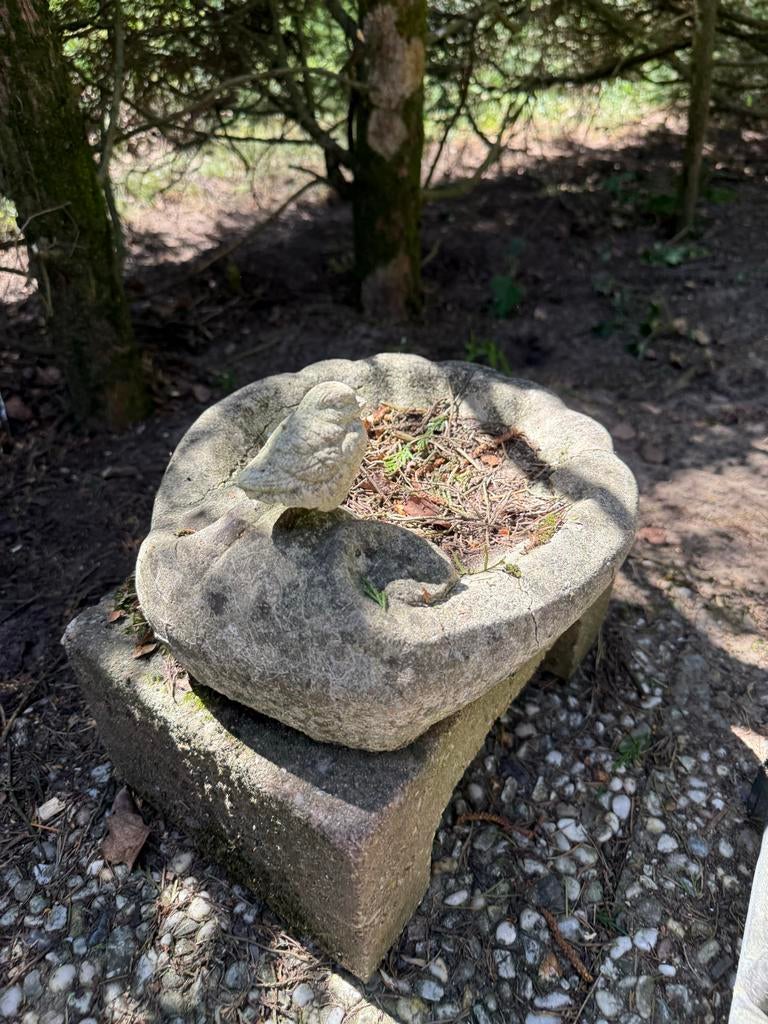Vintage betonnen vogel voederbak met vogelbeeldje, Ophalen of Verzenden, Gebruikt