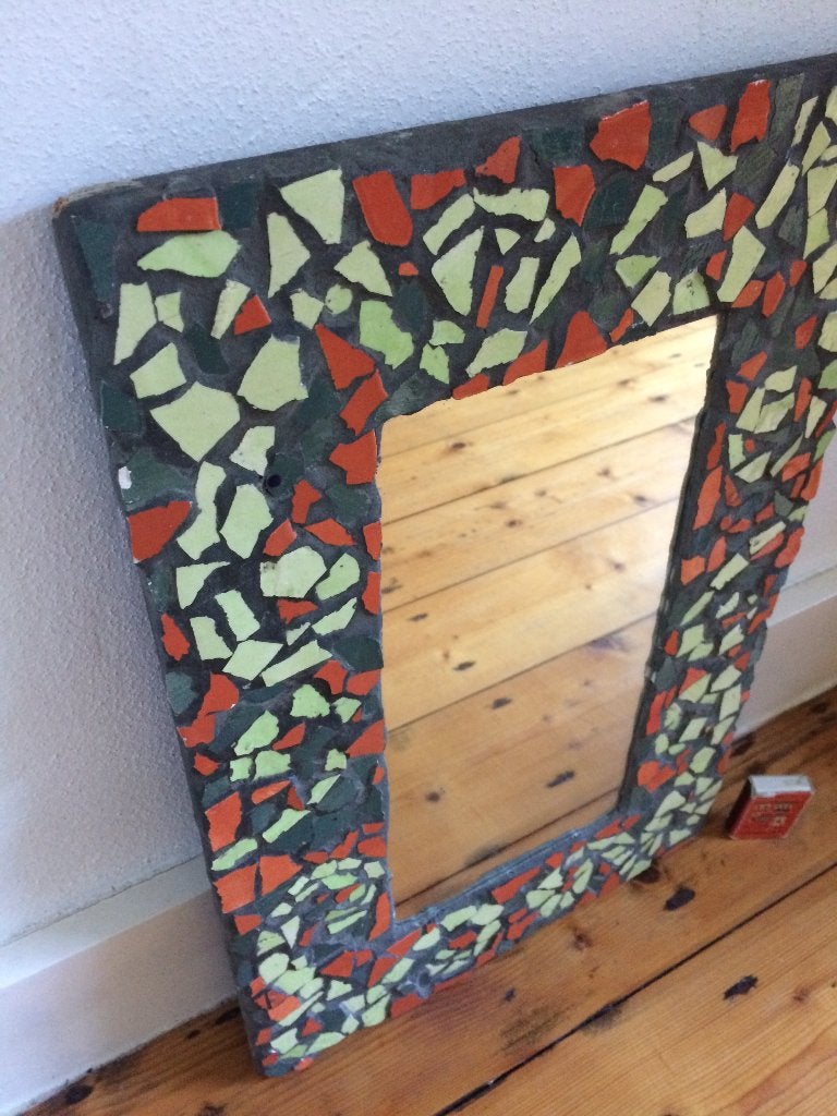 Klein mozaïek steentjes pastelgroen rood oranje spiegeltje, Huis en Inrichting, Minder dan 50 cm, Gebruikt, Ophalen of Verzenden