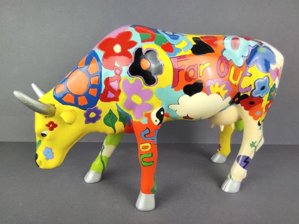 CowParade / Cow Parade Koe “Groovy Moo” LARGE, Antiek en Kunst, Ophalen of Verzenden, Beeld, Meerkleurig, Handgemaakt