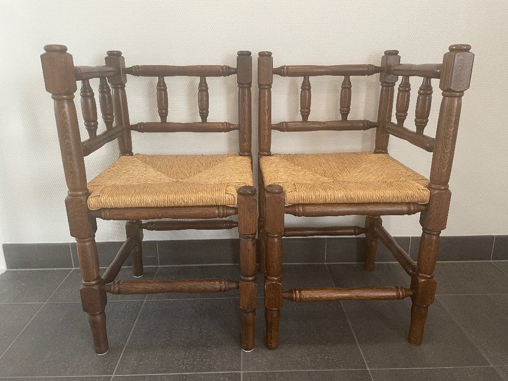 Hoekstoeltjes hout antiek, Ophalen, Twee, Bruin, Zo goed als nieuw