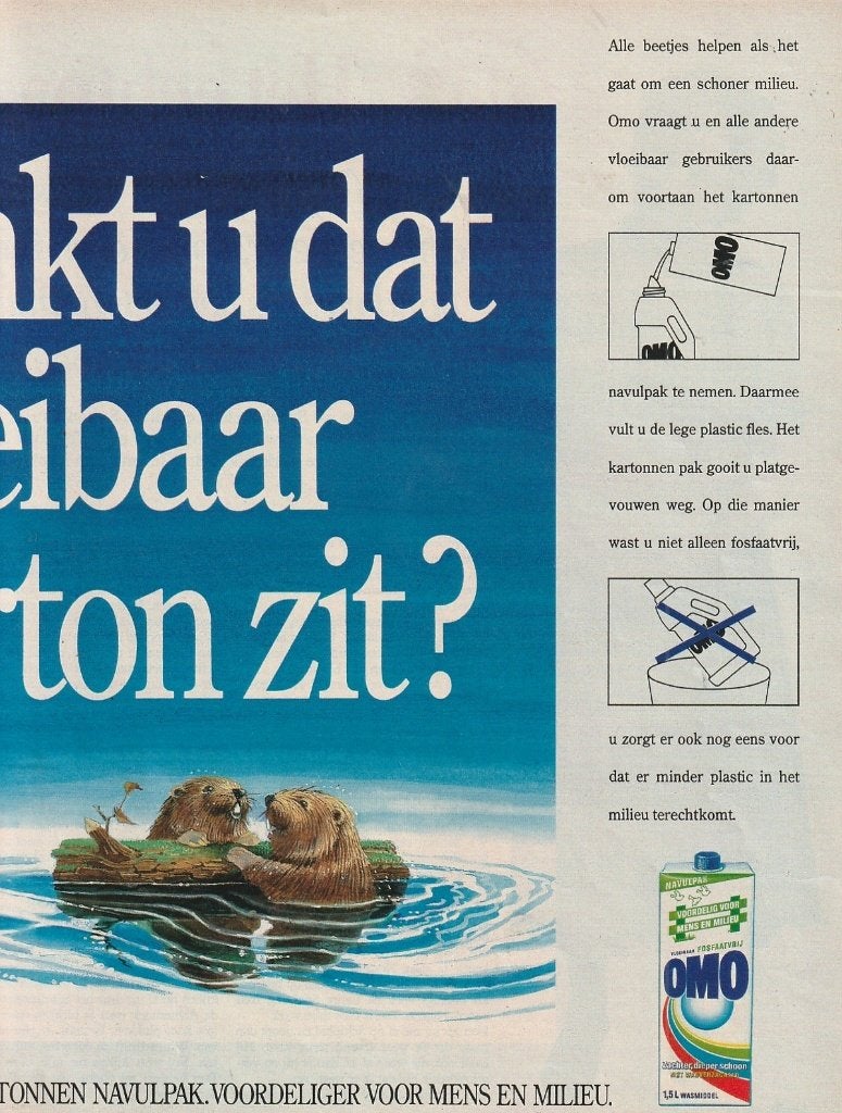 retro reclame 1989 Omo wasmiddel in navulpak, Verzamelen, Retro, Verzenden, Overige typen