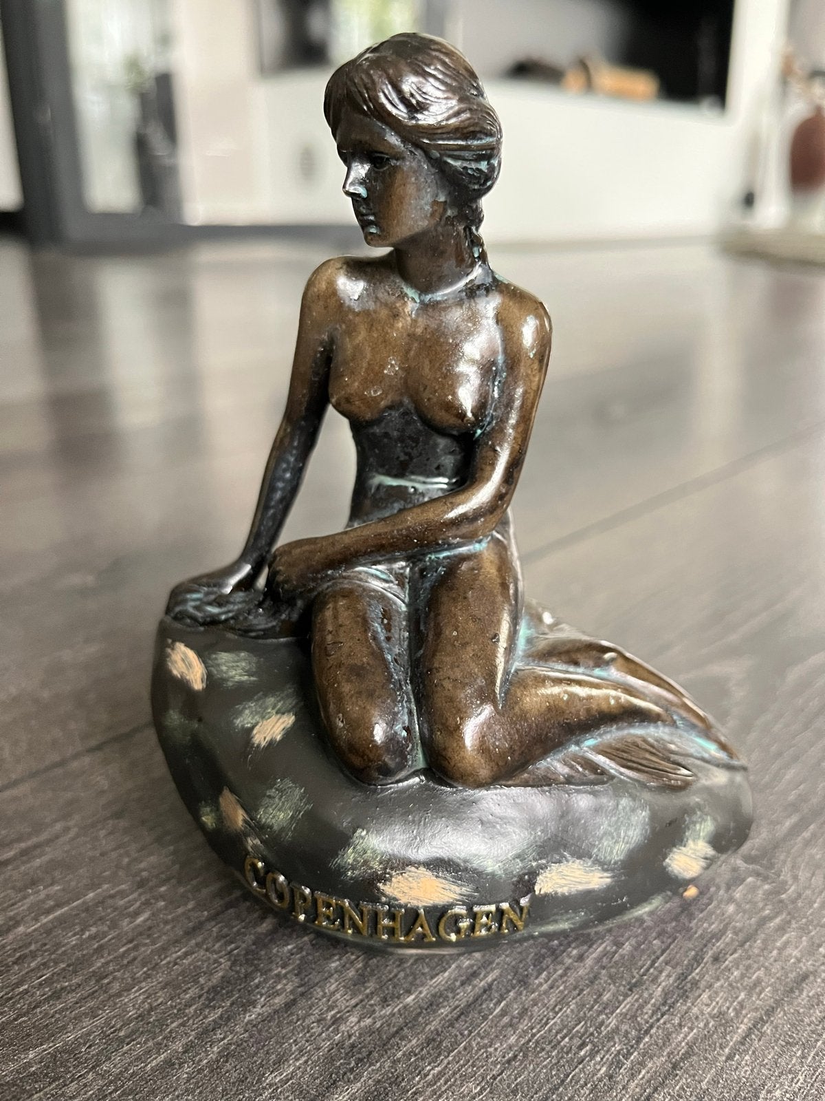 Bronzen Beeldje Kleine Zeemeermin Kopenhagen, Minder dan 20 cm, Ophalen of Verzenden, Beeld, Bruin
