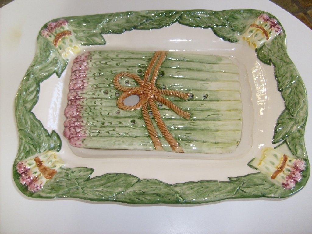 Keramieken asperge-serveerschaal met uitlekrooster, Ophalen of Verzenden, Keramiek, Overige stijlen, Schaal of Schalen