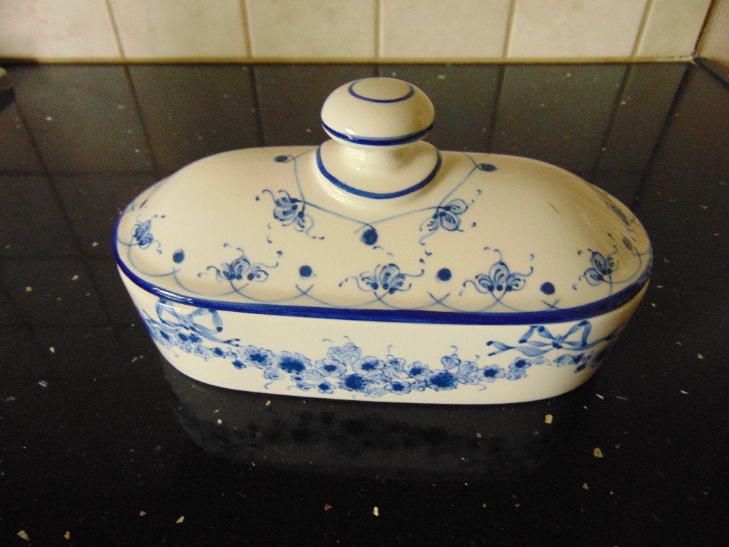 Zeepbakje met deksel 'Sia Blue Garland', Antiek en Kunst, Ophalen of Verzenden