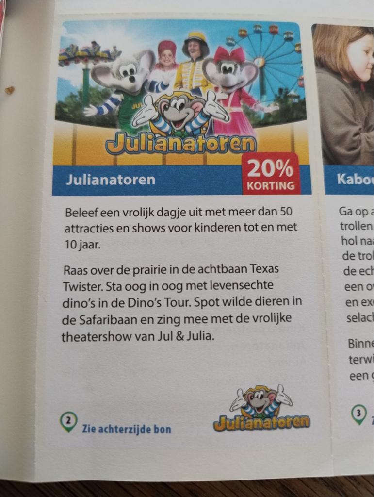 Korting Julianatoren., Tickets en Kaartjes, Recreatie | Pretparken en Attractieparken, Drie personen of meer, Kortingskaart