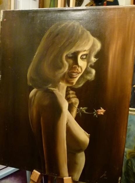 vintage naakt op canvas ``Spooky Madame`` 1977, Ophalen, Doek, Portret of Personen, Olieverf