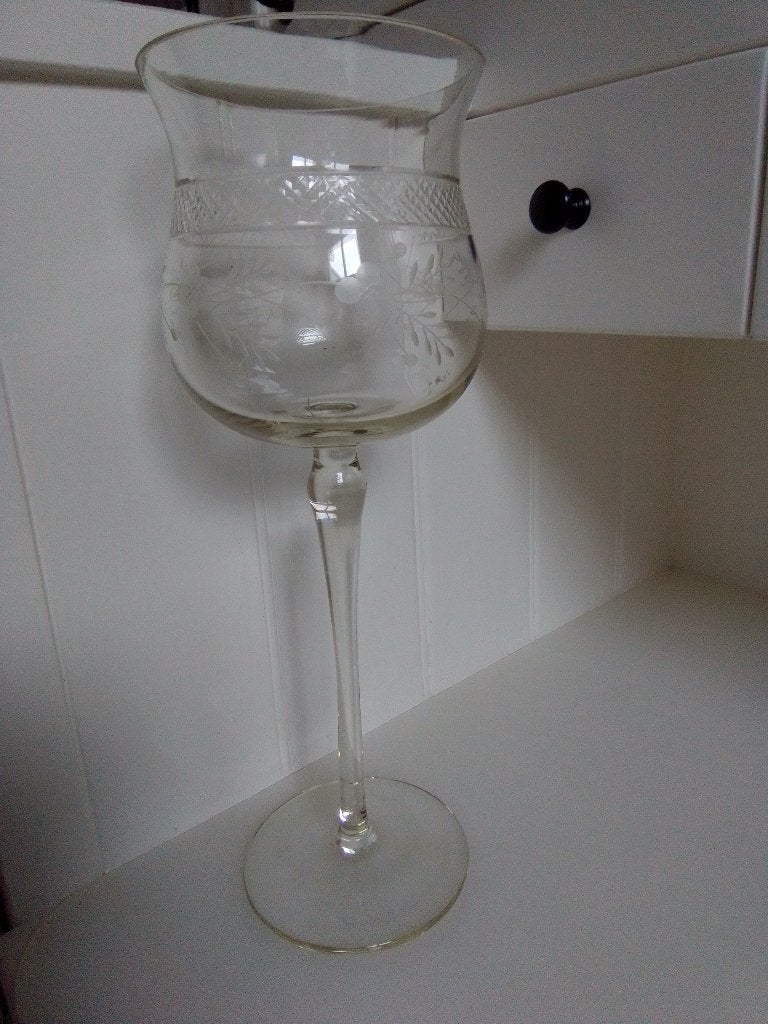 glazen  geétst bokaaltje op voet, Ophalen of Verzenden