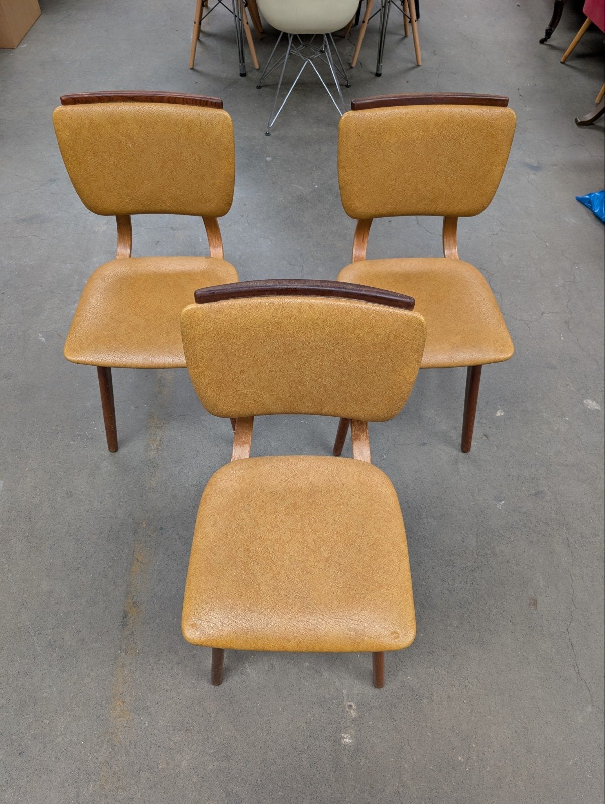 Set van 3 vintage stoelen - Okergeel met hout, Ophalen, Gebruikt, Overige kleuren, Drie