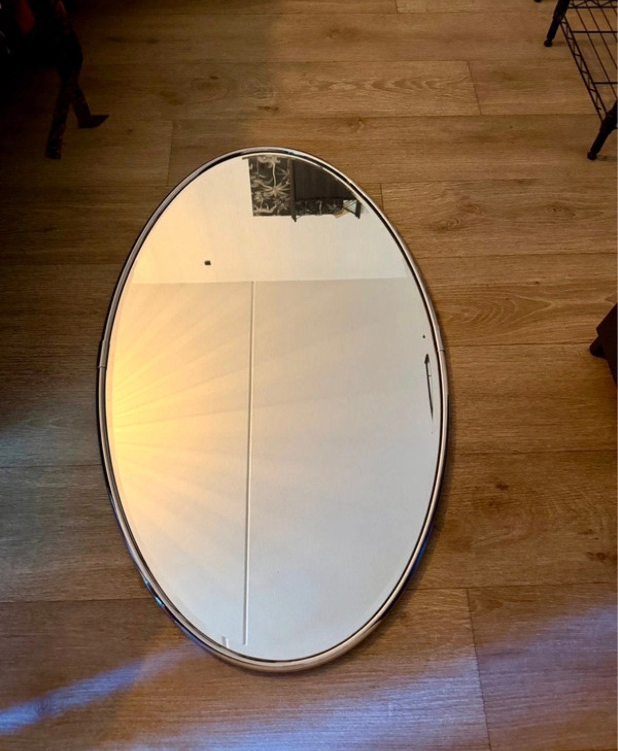 Vintage Ovale Buisframe Spiegel Jaren 70/ Space Age (Chroom), Minder dan 50 cm, Gebruikt, Ophalen of Verzenden, Minder dan 100 cm