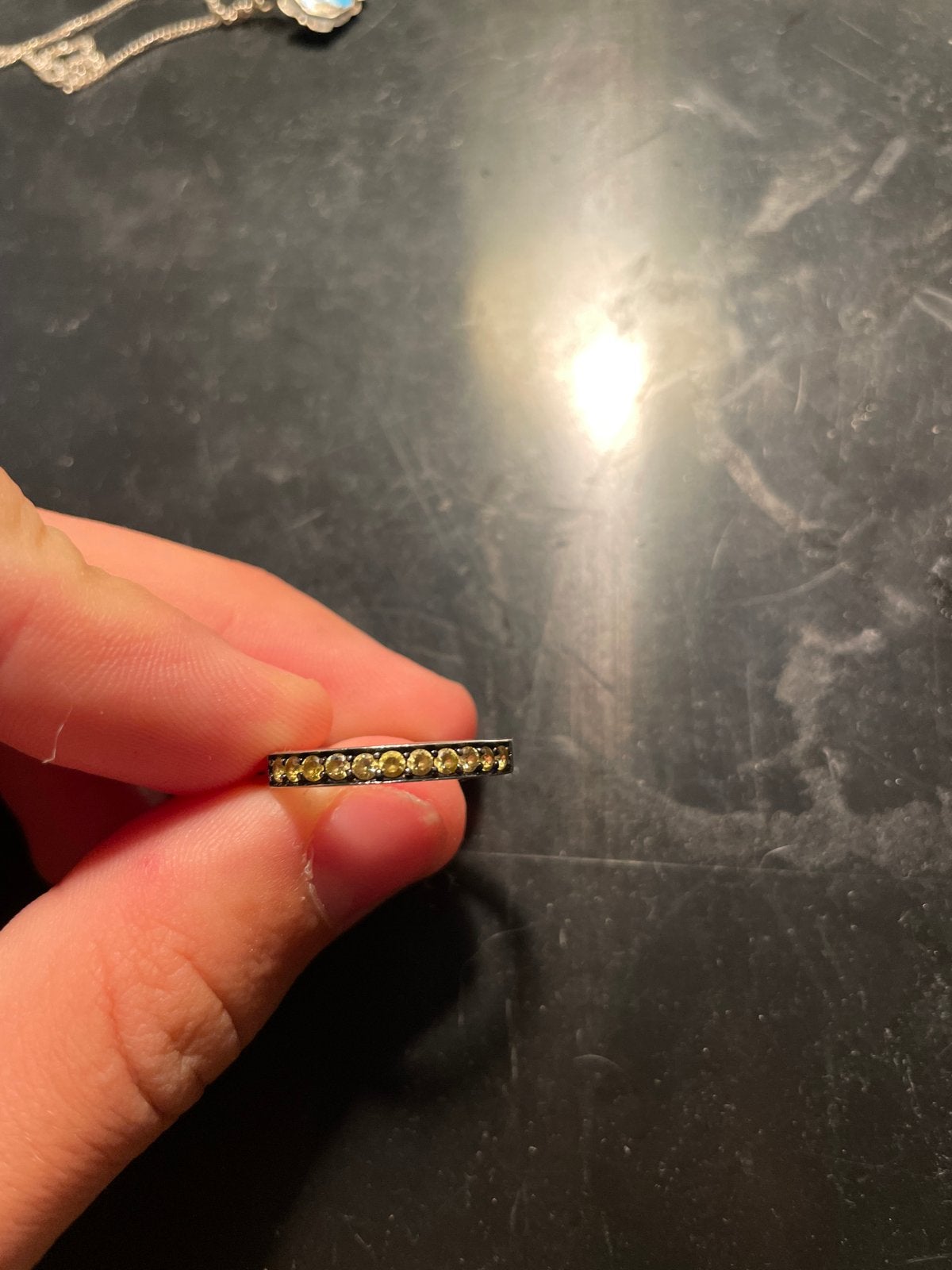 925 Zilveren Ring met Gele Steentjes, Gebruikt, Ophalen of Verzenden, 17 tot 18, Met edelsteen