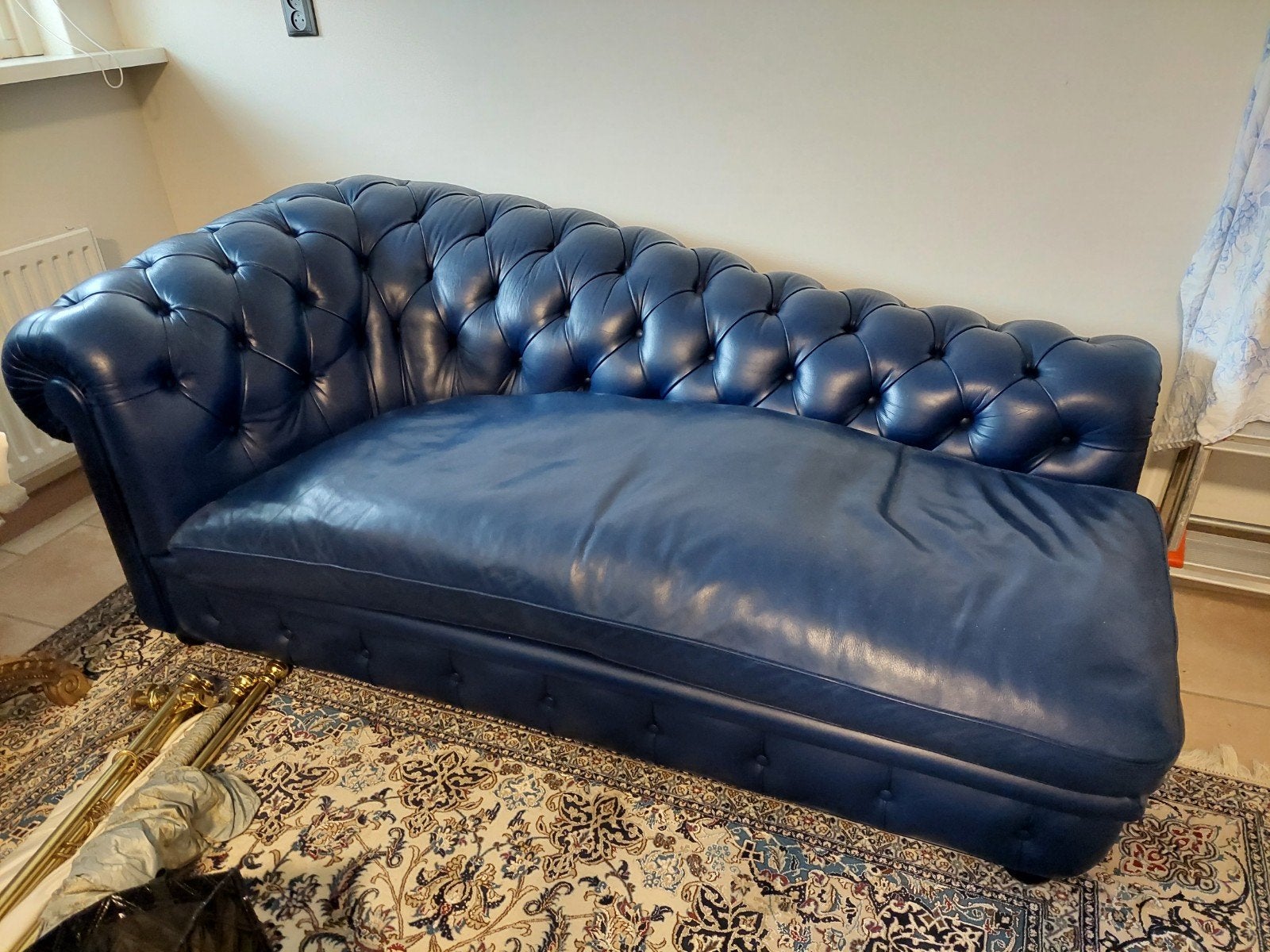 Poltrona Frau Chaise Longue - Blauw Leer, Ophalen, Gebruikt, Eenpersoons, Klassiek, Chesterfield