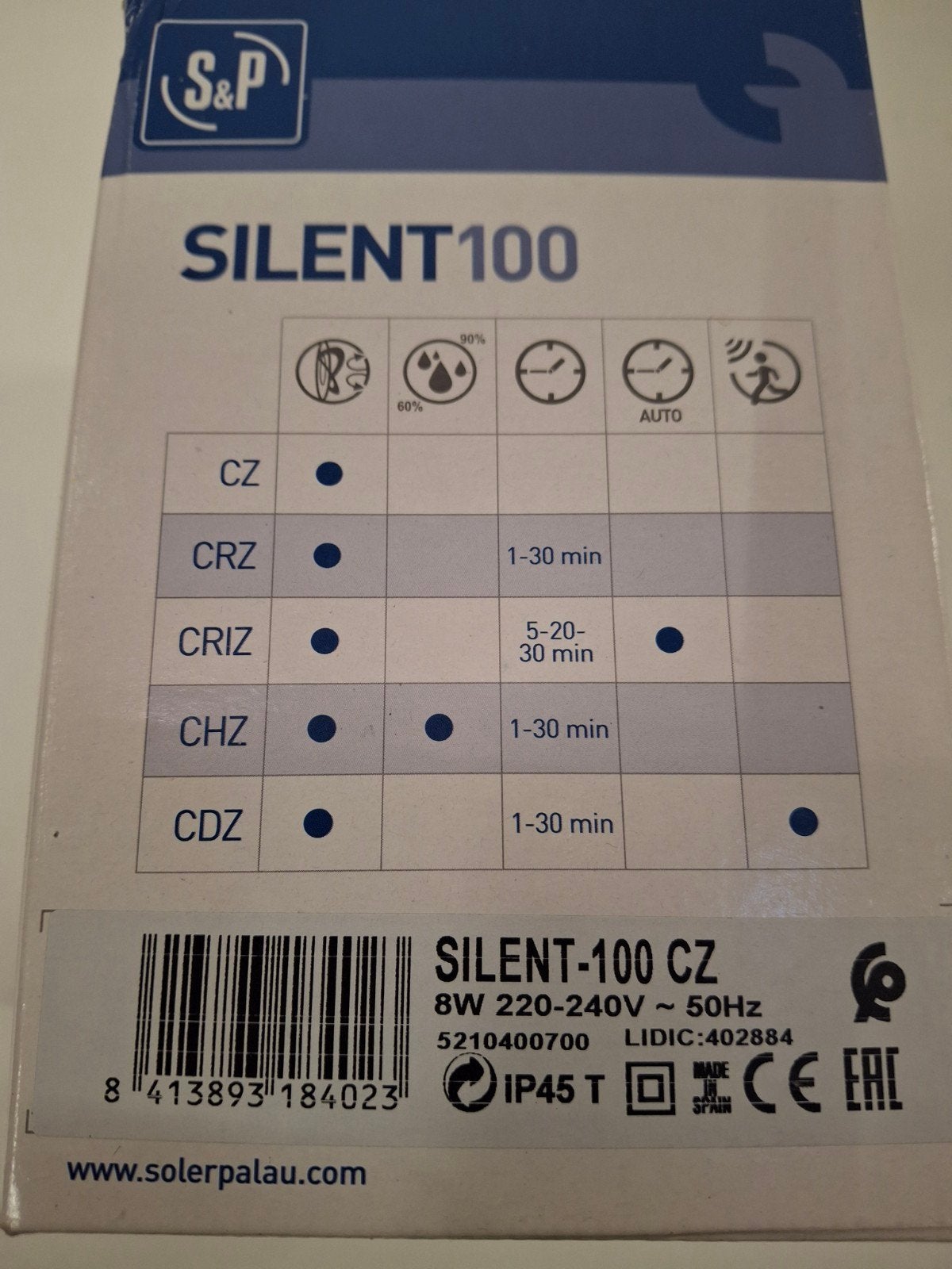 S&P Silent 100 CZ Ventilator - Nieuw in doos, Ventilator, Soler & Palau, Nieuw, Ophalen of Verzenden