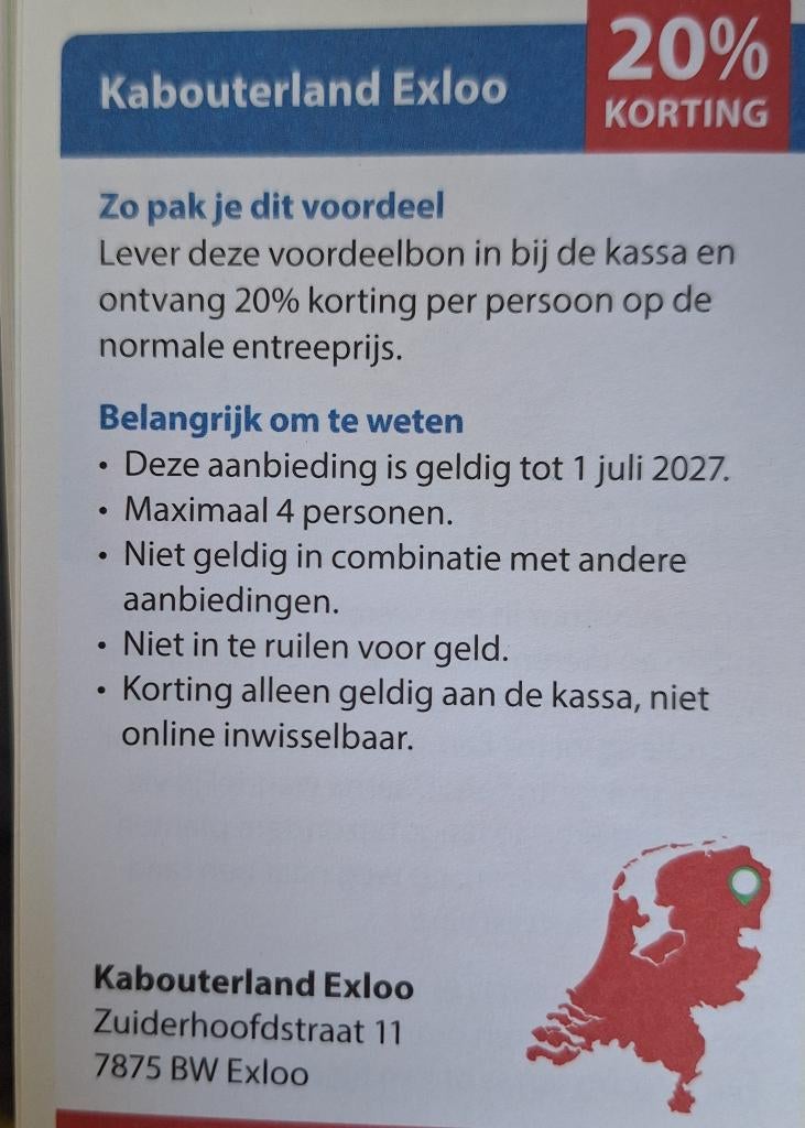 Kabouterland Exloo 20% korting, Drie personen of meer, Ticket of Toegangskaart