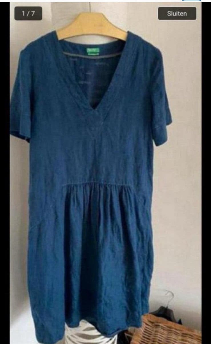 Benetton linnen M nieuwstaat, Kleding | Dames, Jurken, Maat 38/40 (M), Blauw, Ophalen of Verzenden, Zo goed als nieuw