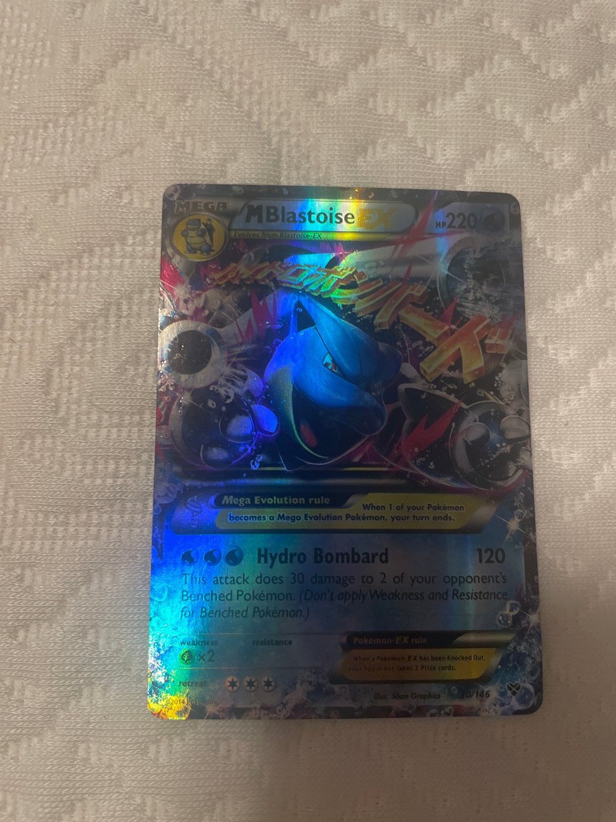 Mega M Blastoise EX Pokémon Kaart - Holo Foil, Ophalen of Verzenden, Gebruikt, Losse kaart, Foil