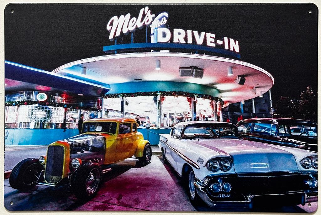 Mels Diner oldtimers hotrod cadillac reclamebord van metaal, Info@deconoord.nl, Deco Noord, Nieuw, Ophalen of Verzenden