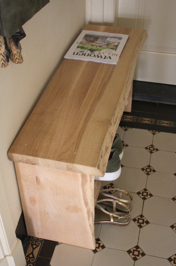 Massief houten bankje halbankje schoenenrek eikenhout 100 cm, Ophalen, Nieuw