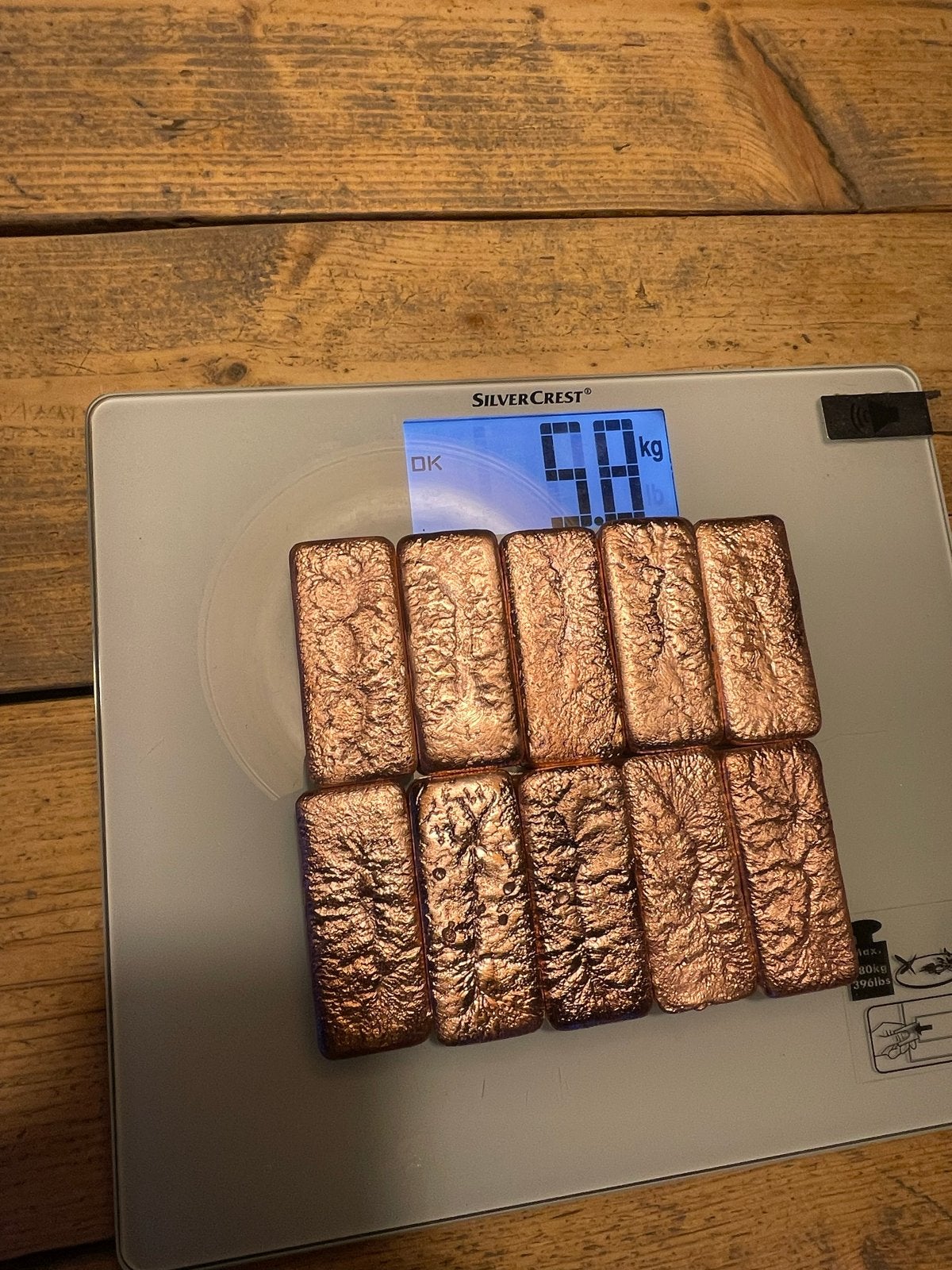 Handgegoten Koperbaar 500-600 gram aanbieding!, Ophalen of Verzenden, Koper