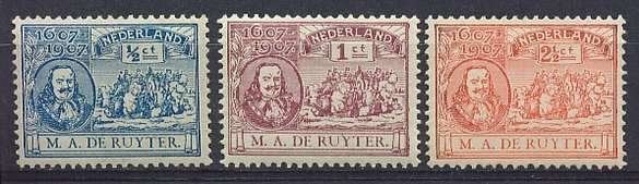 Nederland NVPH nr 87/9 ongebruikt Michiel de Ruyter 1907, Ophalen of Verzenden, T/m 1940, Postfris