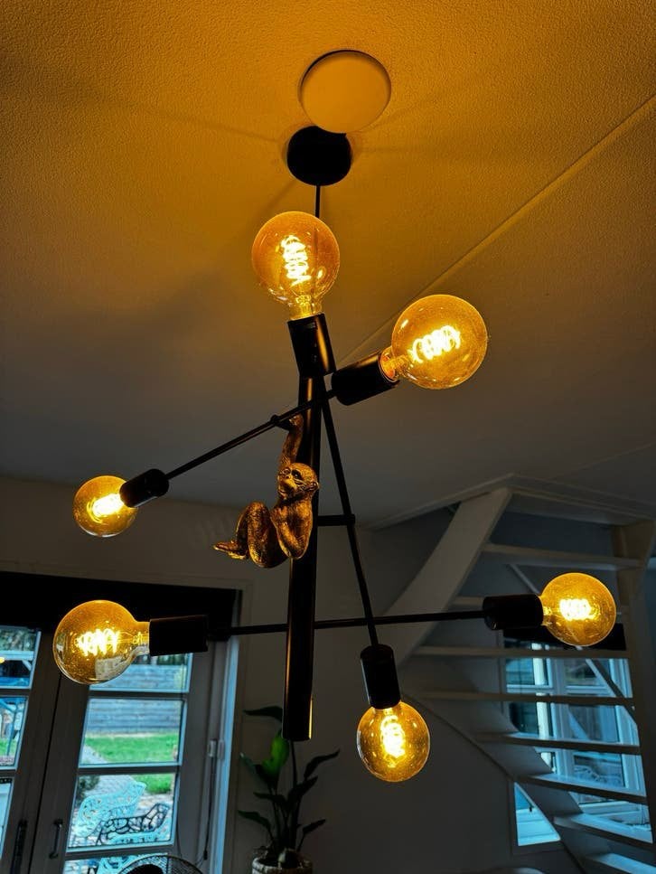 Moderne Zwarte Sputnik Hanglamp met 6 Lichtpunten, Ophalen, Zo goed als nieuw, Metaal, E27 (groot)