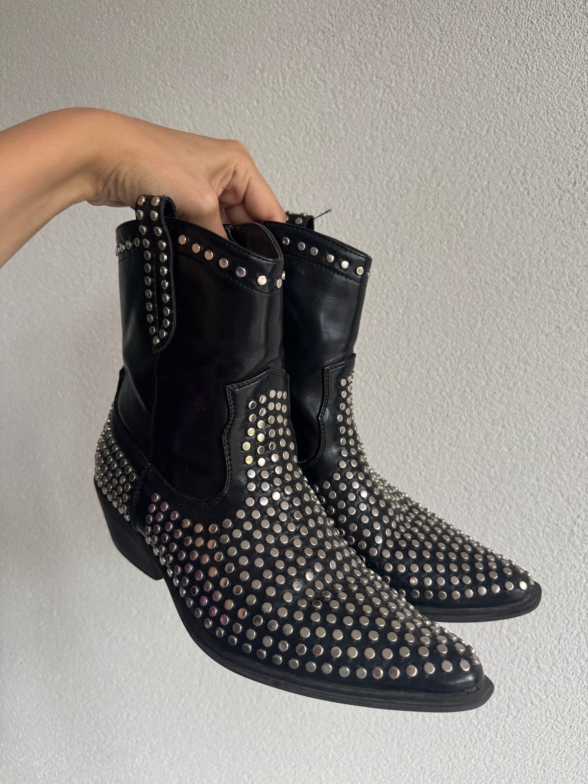 Vintage zwarte cowboy laarzen met studs, Vintage, Lage of Enkellaarzen, Vintage, Ophalen of Verzenden