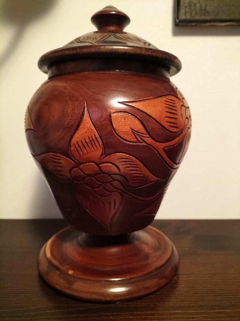 Vintage Caribische Houten Pot met Deksel - Handgesneden, Antiek en Kunst, Ophalen of Verzenden