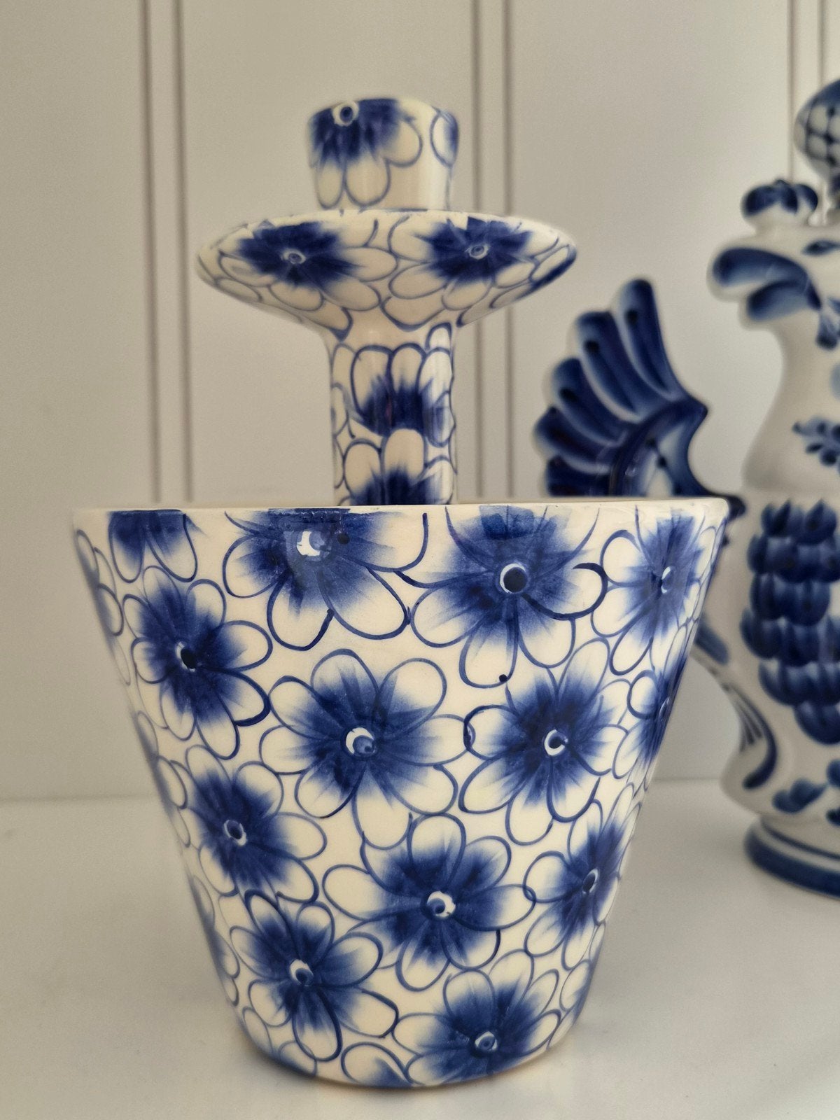 2x Bijenkorf Bleu Kandelaar / Bloempot, Ophalen of Verzenden, Gebruikt