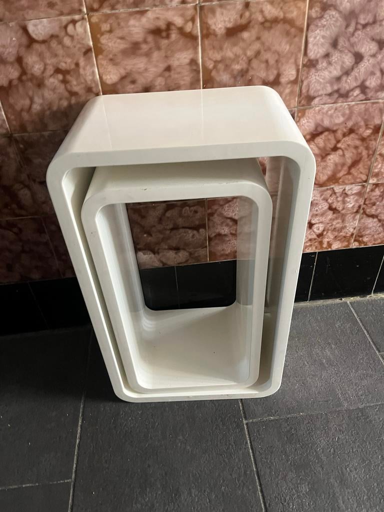 Vintage Space Age Kubus Bijzettafels - Mimiset Jaren '90, Huis en Inrichting, Minder dan 45 cm, Gebruikt, Vierkant, Ophalen of Verzenden