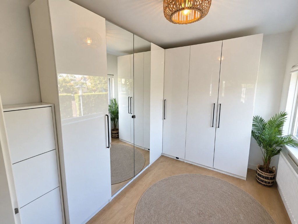 Witte IKEA PAX hoekkast met spiegeldeuren, Ophalen, Gebruikt, 200 cm of meer, 200 cm of meer