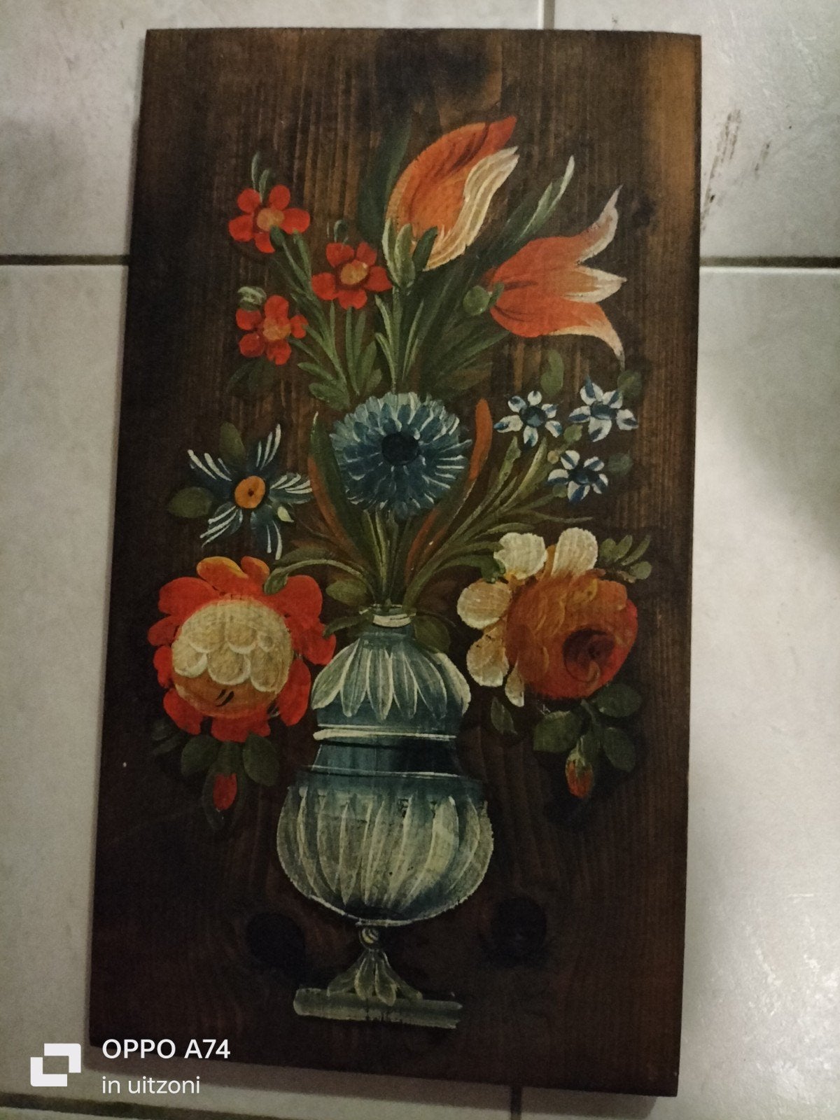 Oostenrijks Houten Paneel met Bloemen (ca. 50 jaar oud), Ophalen of Verzenden