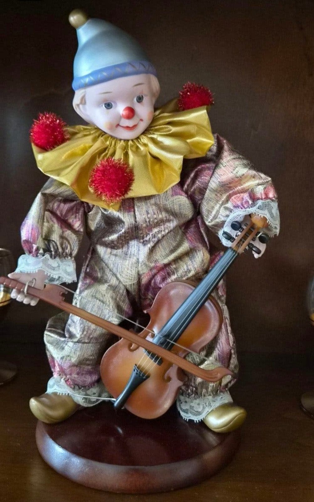 Vintage Porseleinen Muziekdoos Clown met Viool, Ophalen of Verzenden, Gebruikt