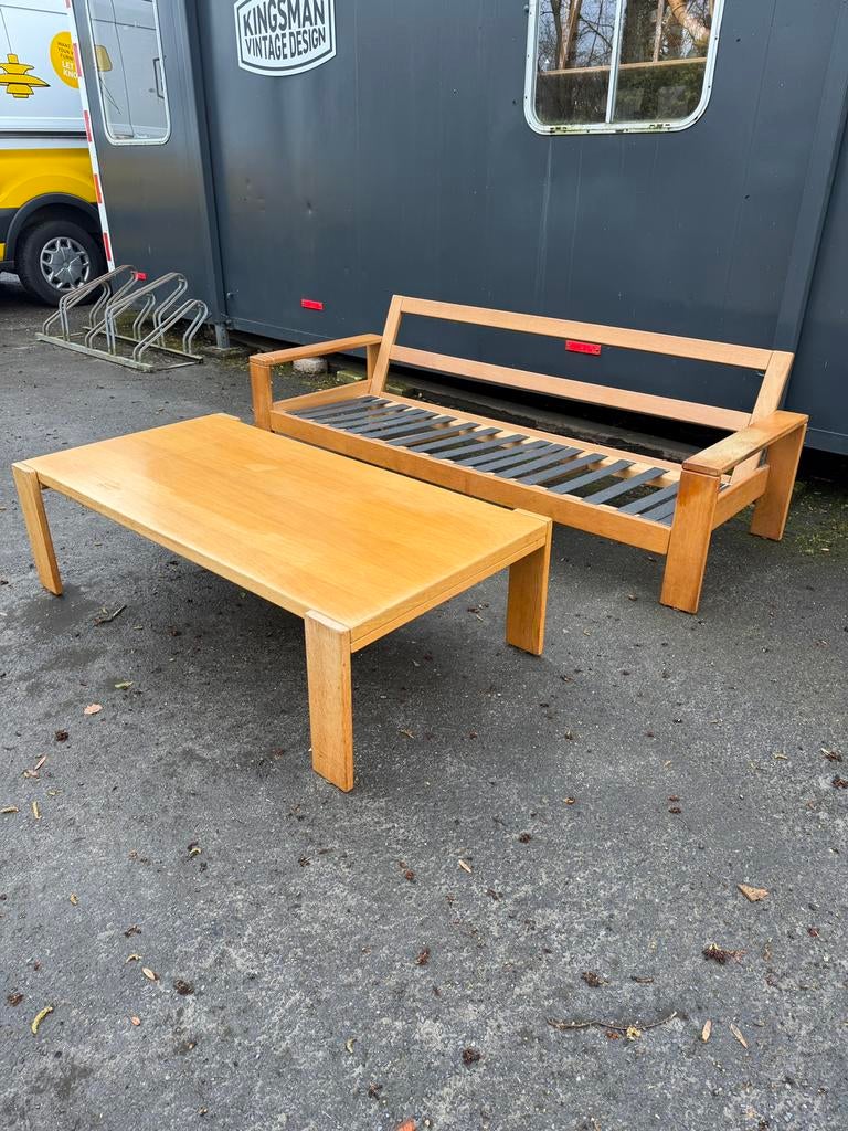 Gratis! Vintage bank en salontafel, Huis en Inrichting, Banken | Bankstellen, Ophalen, Gebruikt, 75 tot 100 cm, X
