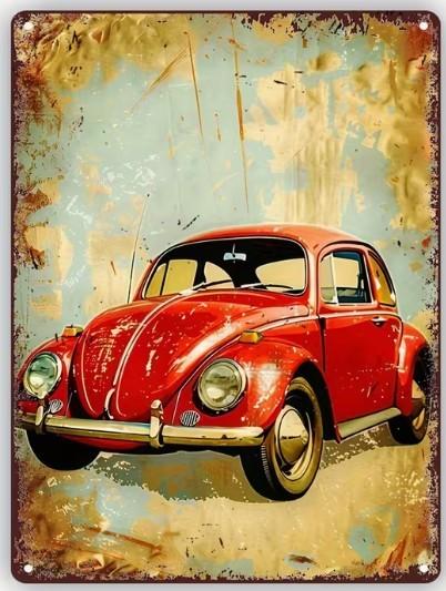 Metalen wandbord met de Volkswagen-Kever (02)., Verzenden, Nieuw, Auto's