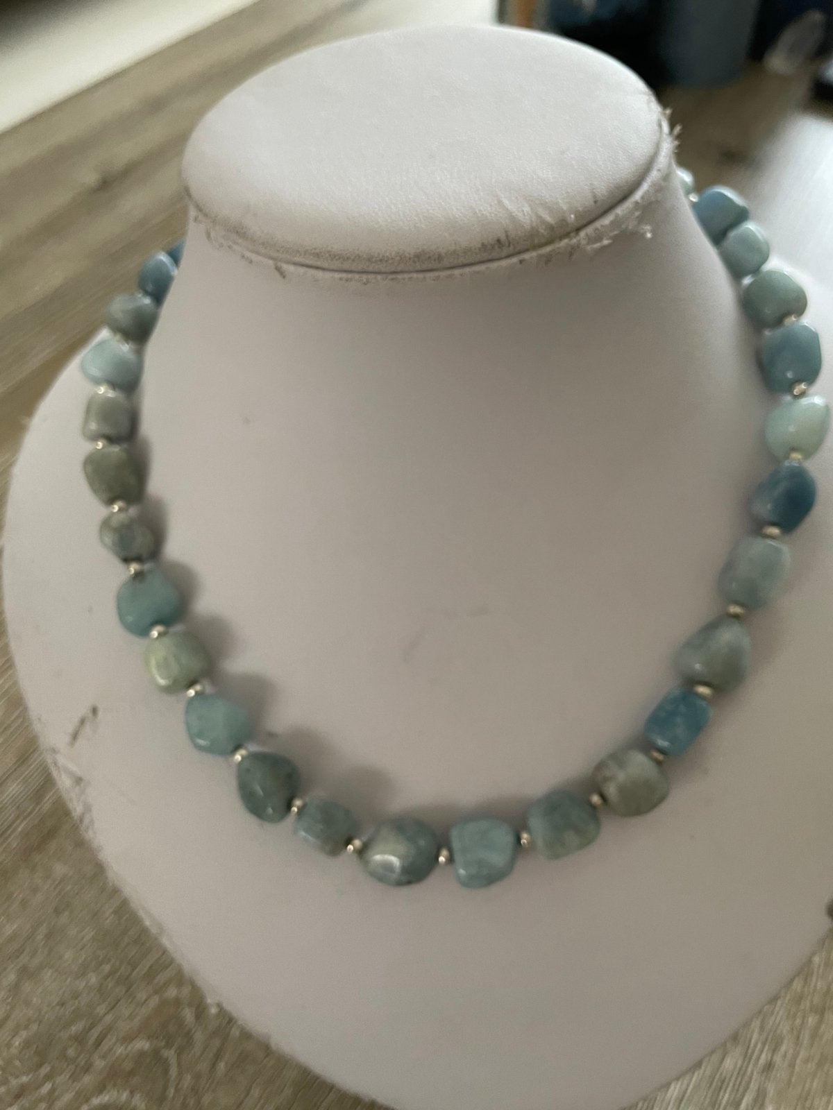 Mooie aquamarijn ketting, Ophalen of Verzenden, Zo goed als nieuw, Blauw, Steen of Mineraal