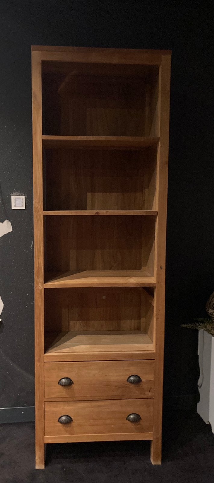 Boekenkastje teakhout 220x69,5x39,5 met twee lades, Ophalen, Gebruikt, 200 cm of meer, Teakhout