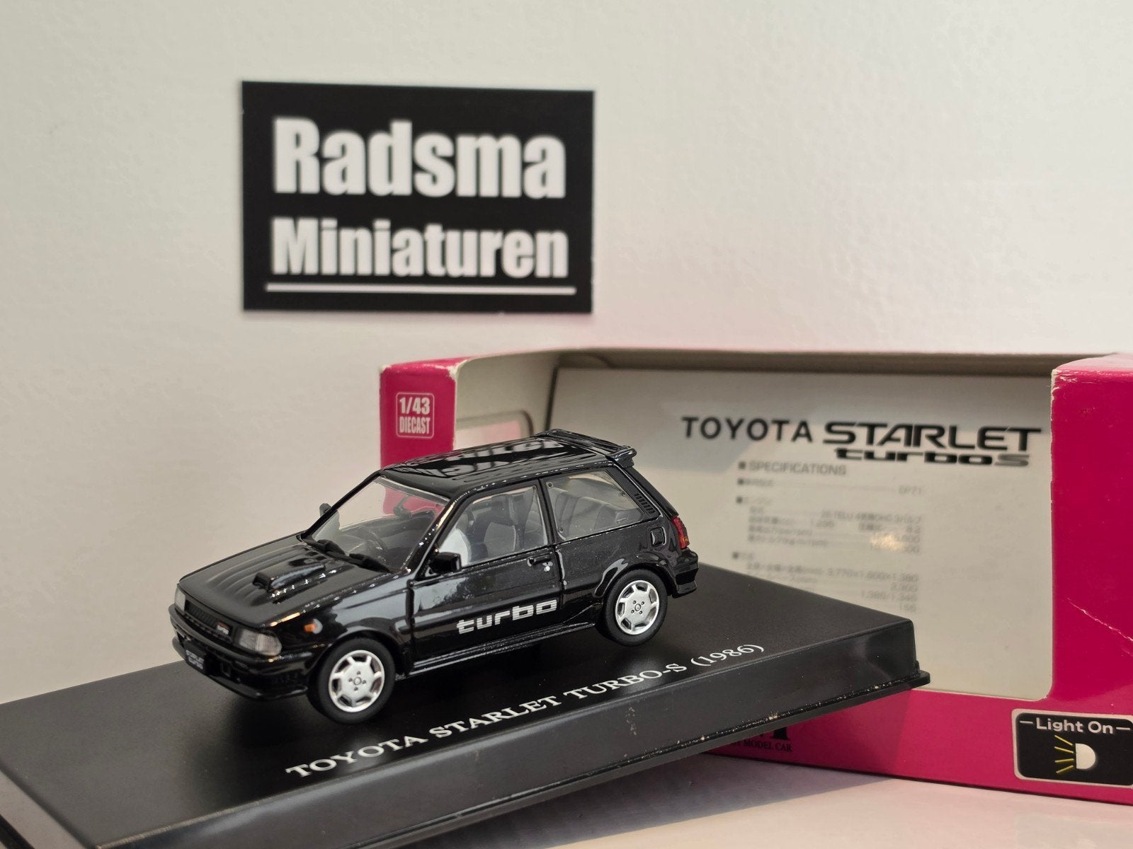 Toyota Starlet Ep71 Turbo - Zwart - 1:43 Dism, Overige merken, Ophalen of Verzenden, Zo goed als nieuw, Dism