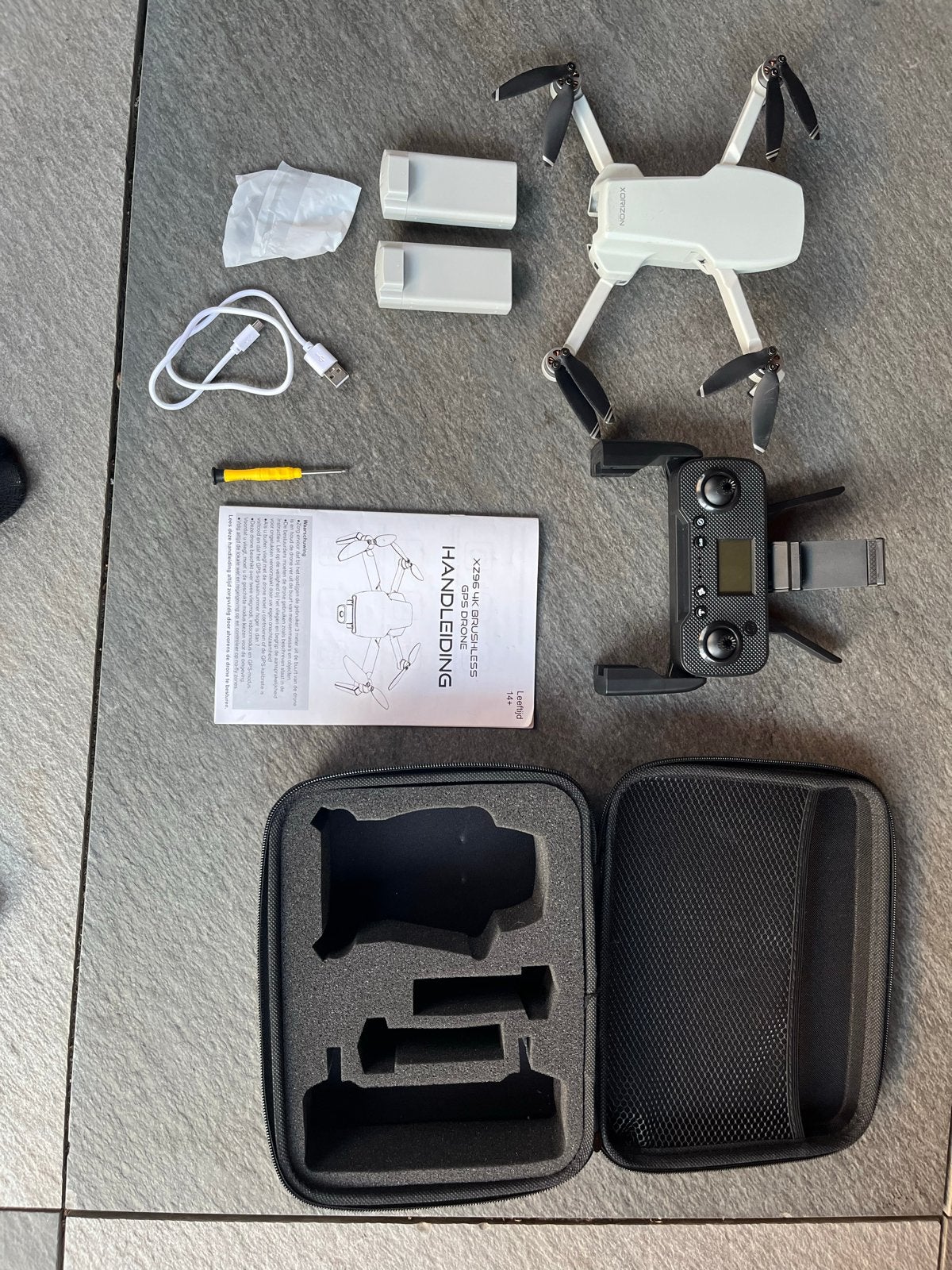 XORIZON XZ96 4K GPS Drone met 2 accu's en koffer, Cameradrone, 100 tot 1000 meter, Zo goed als nieuw, Extra accu('s)