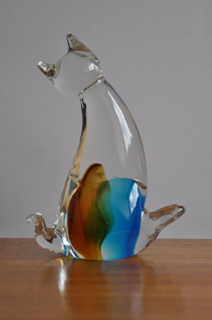 Beeldje Murano Glas Poes Kat KLEIN CHIPJE 15 cm, Ophalen of Verzenden, Gebruikt, Hond of Kat, Beeldje of Figuurtje