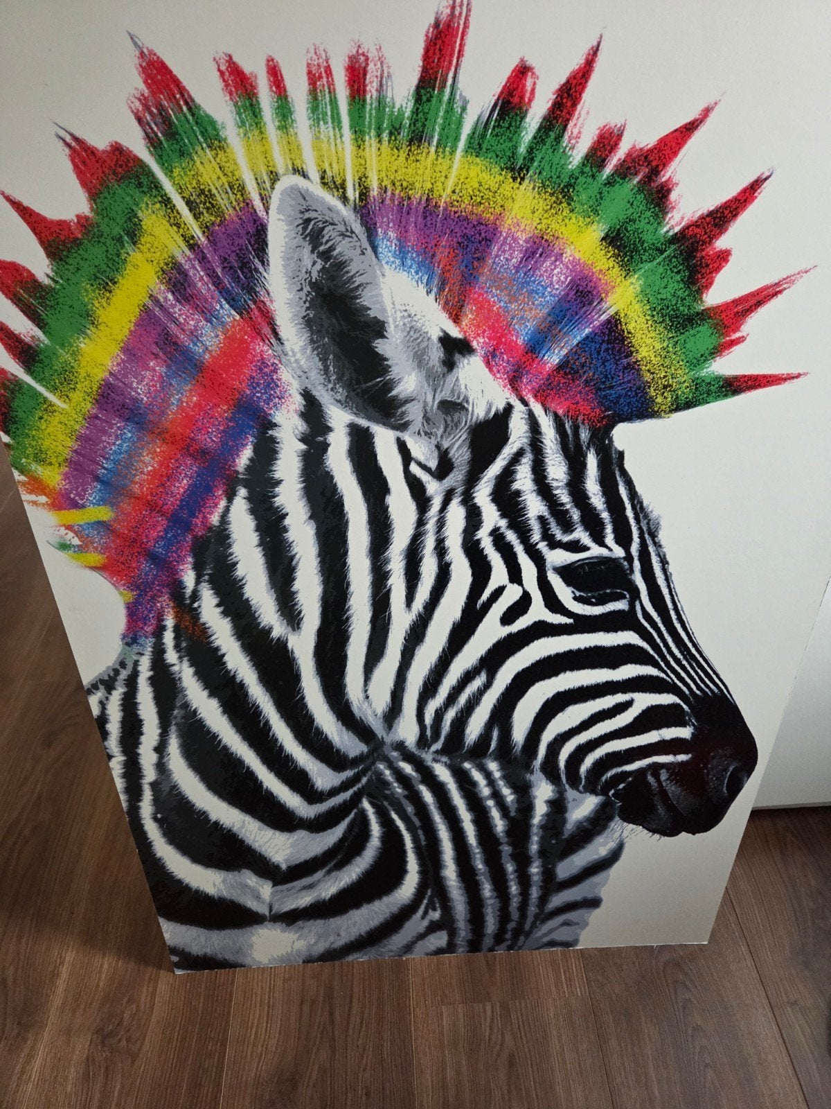 Modern schilderij zebra met kleurrijke manen erg leuk!, Antiek en Kunst, Acrylverf, Ophalen of Verzenden, Dieren, Handgeschilderd