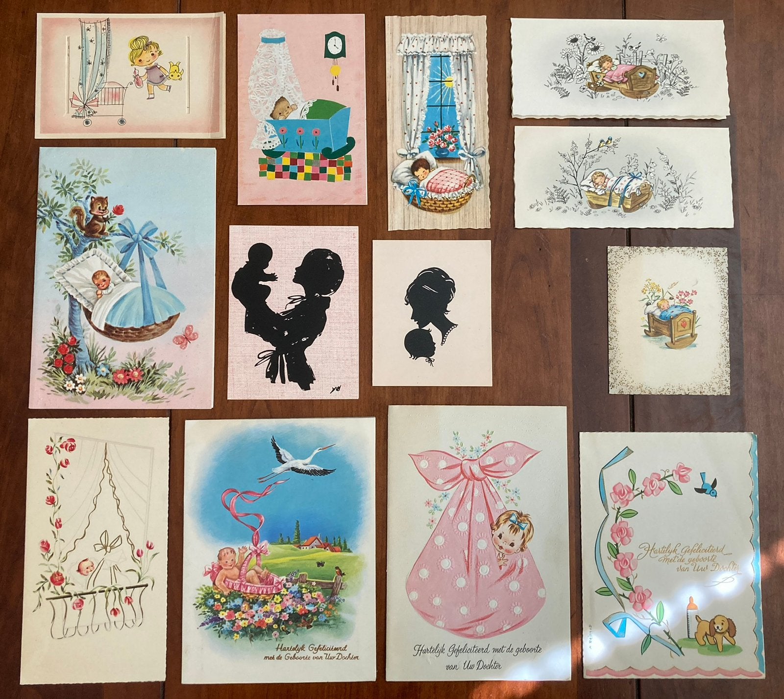 Jaren 60 felicitatiekaartjes geboorte, Ophalen of Verzenden