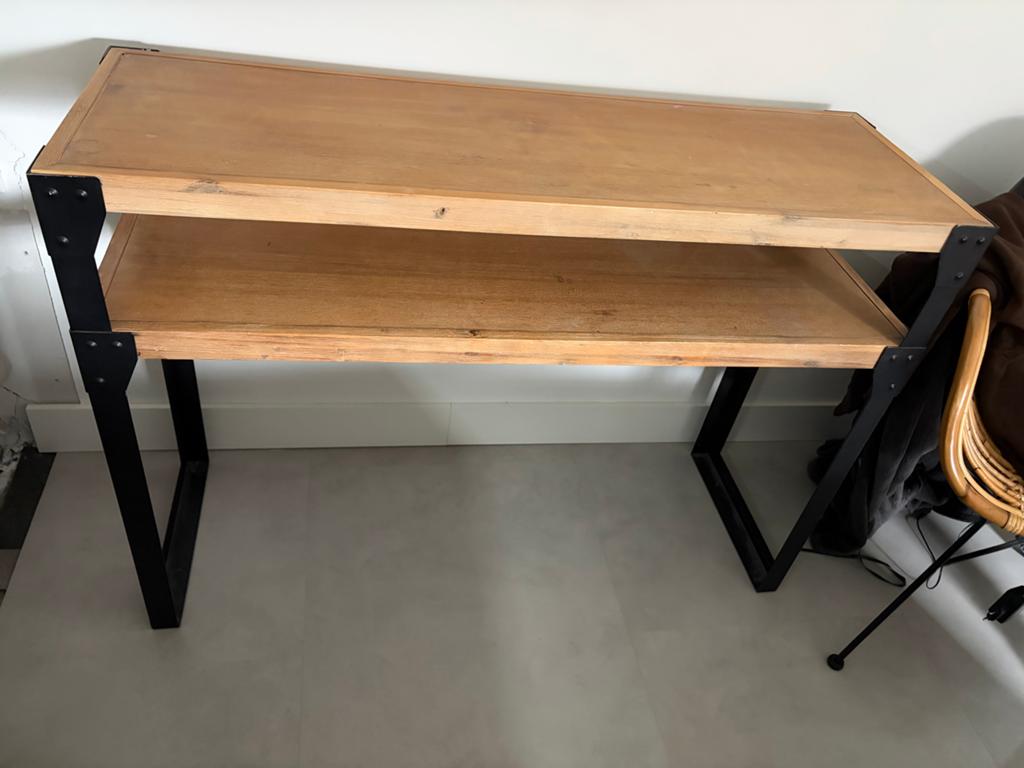 Houten sidetable/bureau met metalen frame, Ophalen, Gebruikt