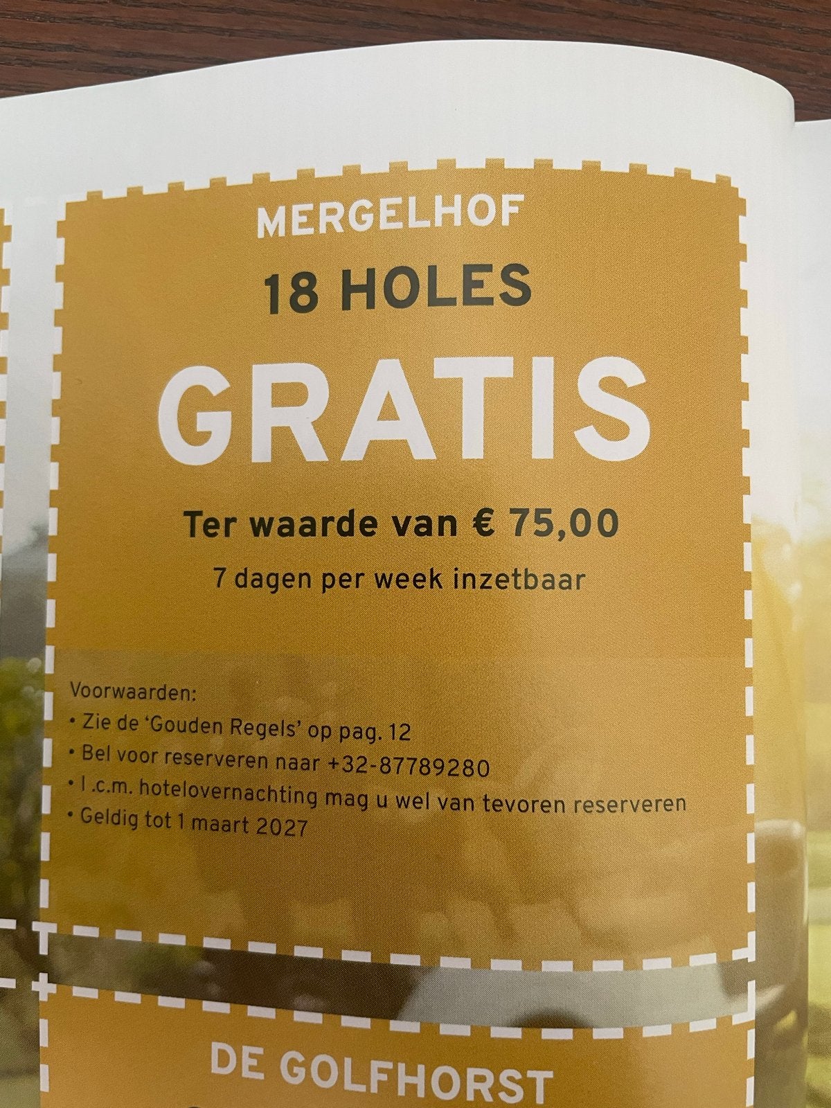 18 holes greenfee voucher bij mergelhof, Ophalen of Verzenden, Nieuw