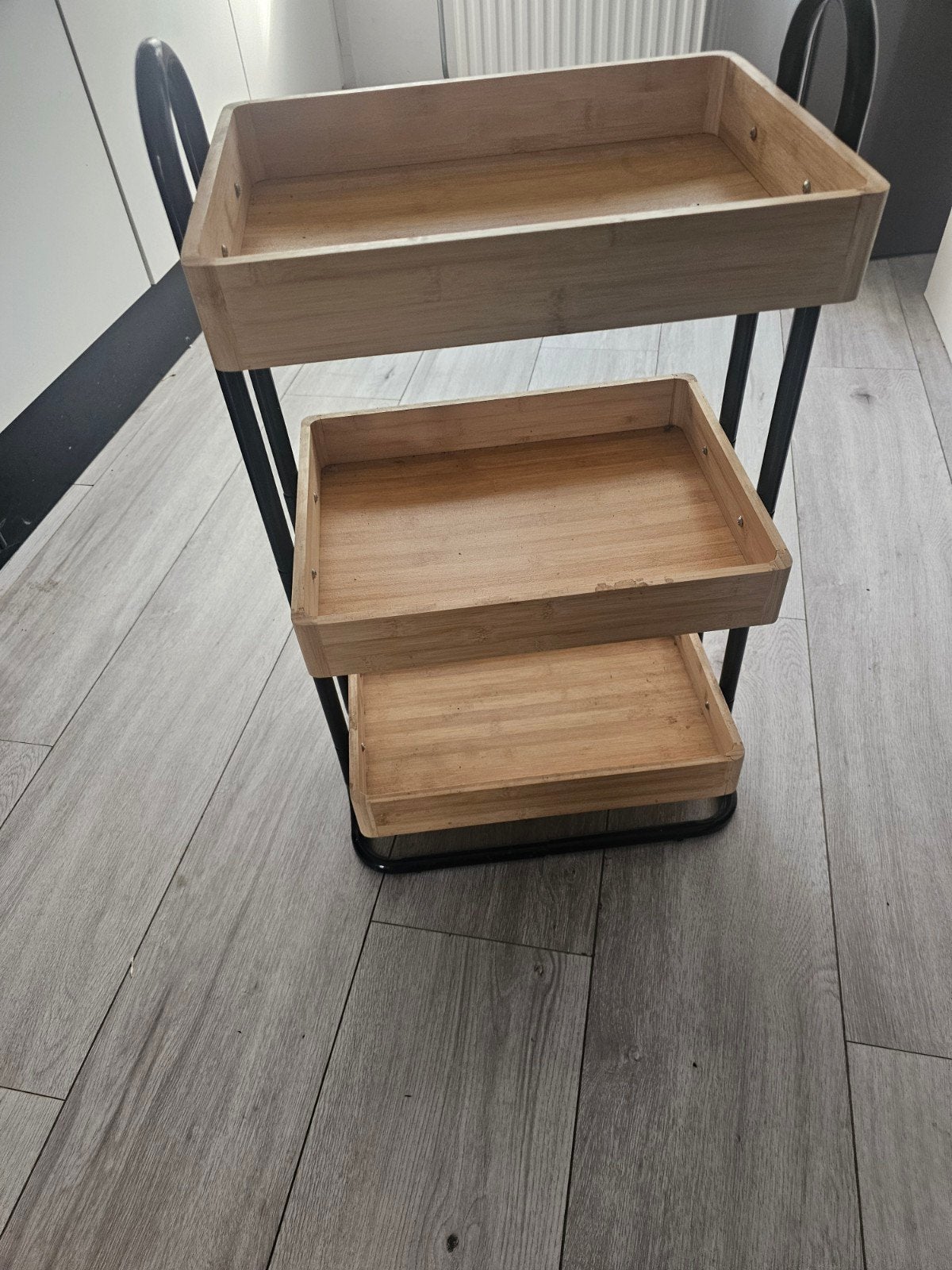 Houten opbergrek met 3 niveaus - Bamboe en Metaal, Hout, Gebruikt, Ophalen of Verzenden, Modern