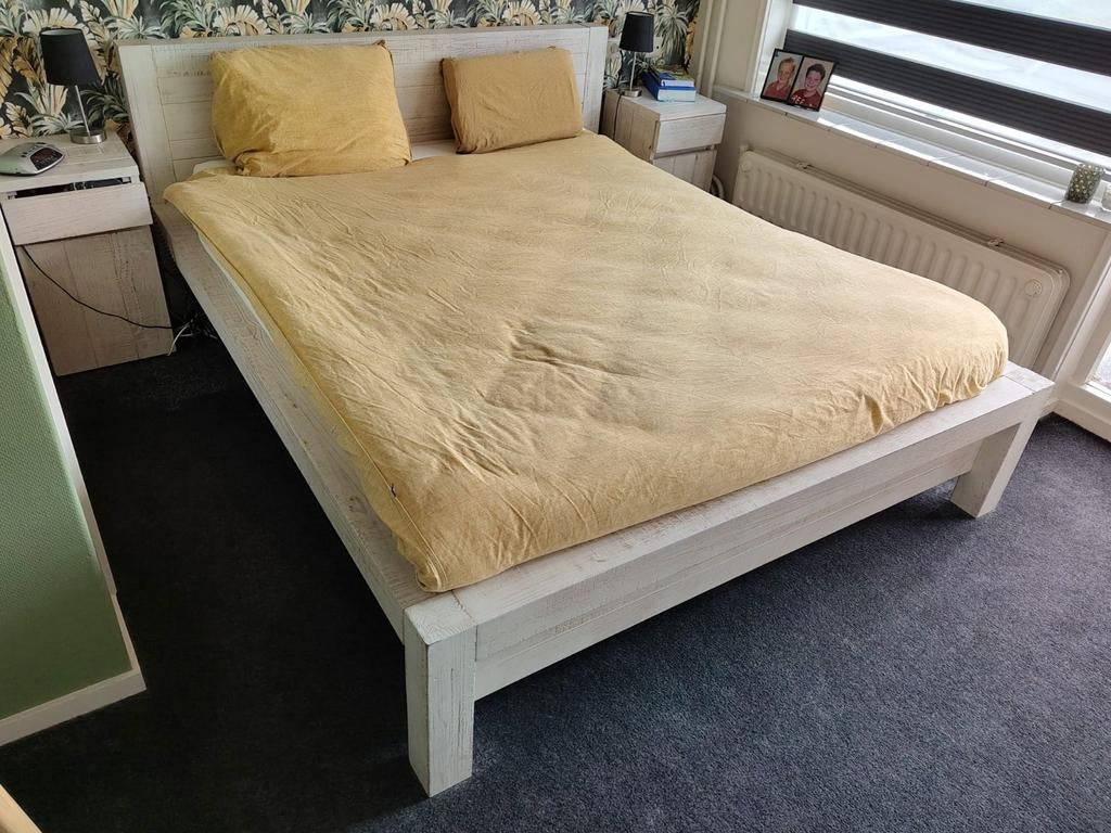 Steigerhouten bed 218x180 cm - Tweepersoons, Ophalen of Verzenden, Tweepersoons, Hout, 160 cm